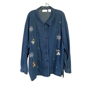 Lemon Grass Women’s Chambray Jean Shirt Snowman Sz 32w